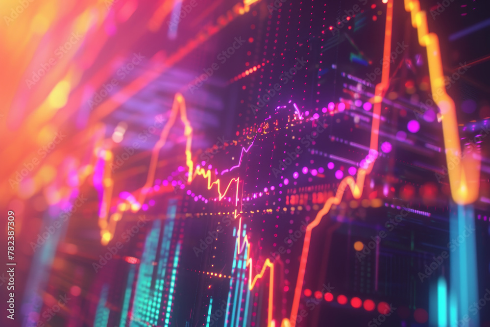 Poster a colorful graph with many lines and dots. the graph is showing a downward trend. the colors are bri