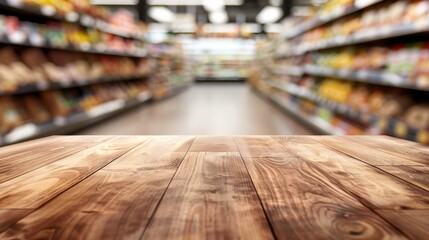 Wooden Floor in Blurry Supermarket