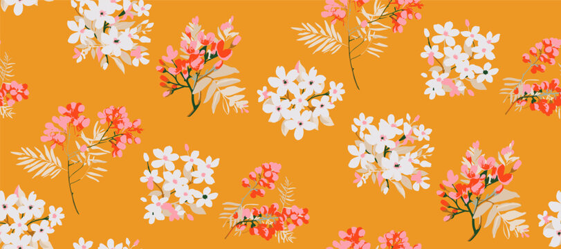 Cute feminine   seamless pattern with wildflowers.