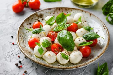 Mozzarella and tomato Caprese salad viewed from above