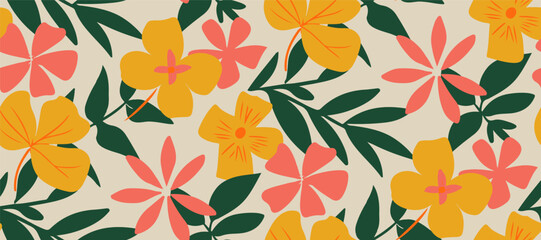 Simple minimalistic summer tropical floral seamless pattern