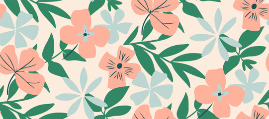 Simple minimalistic summer tropical floral seamless pattern