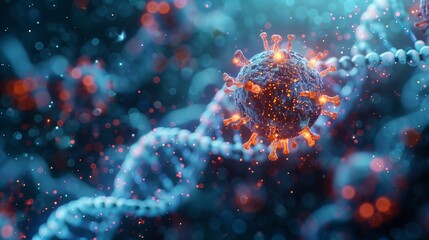 Electric blue virus attacks stony coral DNA strand in underwater reef