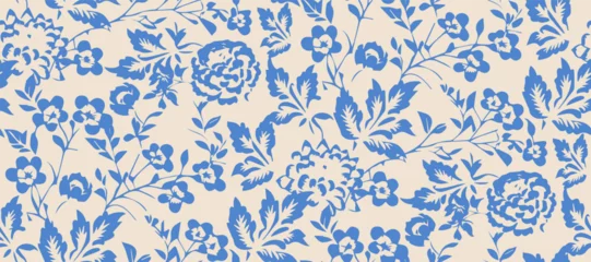 Simple monochrome two-color seamless pattern with flowers silhouette.