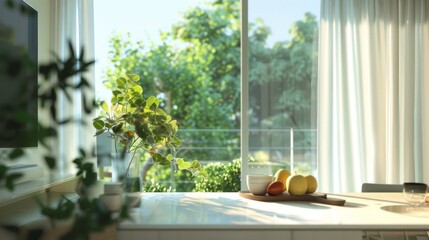 Kitchen Counter With Cutting Board and Fruit