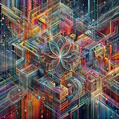 Obraz premium 3D Bloom: Intricate Geometric Flower Structure in Dark