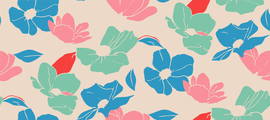 Simple minimalistic summer tropical floral seamless pattern