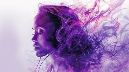 A woman is wearing headphones to listen to music.