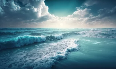 Fototapeten Serene Oceanscape with Ethereal Cloudscape Generative AI © AlexandraRooss