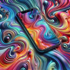 Swirling Phone: Smartphone on Abstract Colorful Background