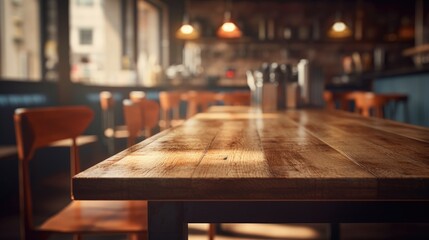 Cozy Cafe Ambiance with Empty Wooden Table Generative AI