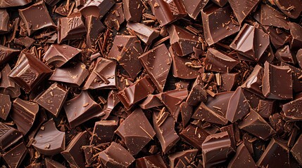 Flat lay of milk chocolate shavings background