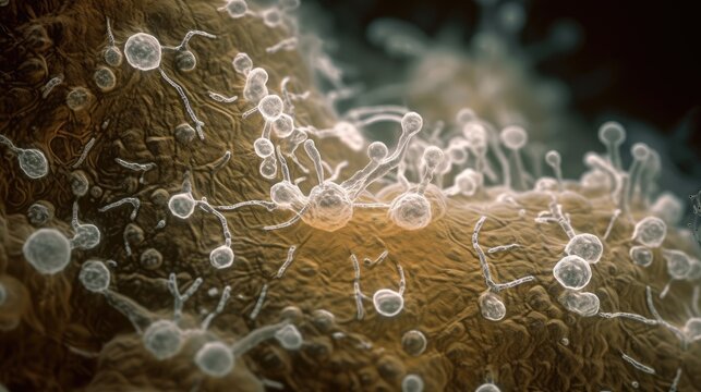 Microscopic View of Candida Auris Fungus Generative AI