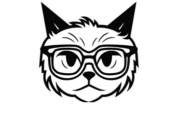 Whimsical Cat Face with Glasses and Eyelashes Generative AI