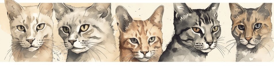 Whimsical Watercolor Feline Study Generative AI