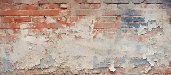 Peeling paint on brick wall