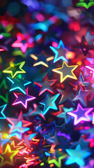Vibrant Neon Stars, Glowing Colors on Black