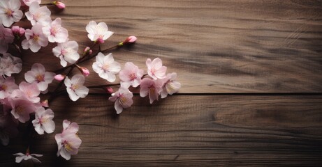Obraz na płótnie Canvas Minimalist Pink Cherry Blossoms on Wood Generative AI