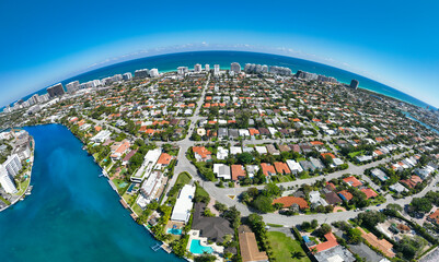 Spheric panorama photo of Miami Beach neighborhoods