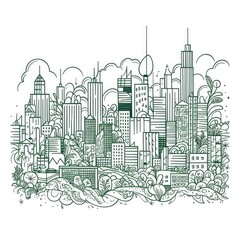 Obraz premium Continuous Line Art of Vibrant City Skyline Generative AI