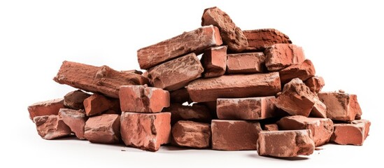Red bricks pile on white