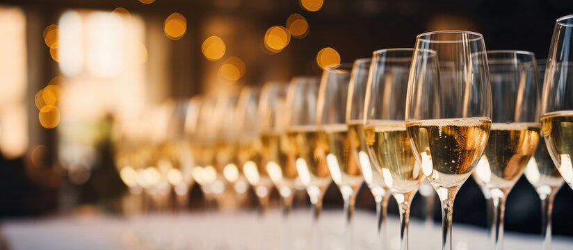Glasses of Champagne Arranged on Table