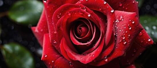 Red rose with dew drops - obrazy, fototapety, plakaty