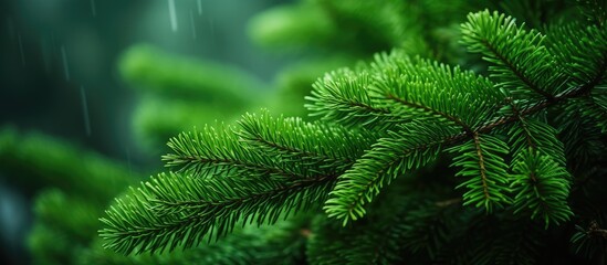 Pine branch raindrop macro