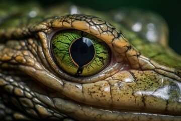 Captivating Close-up of a Green Crocodile's Vertical Pupil Eye Generative AI