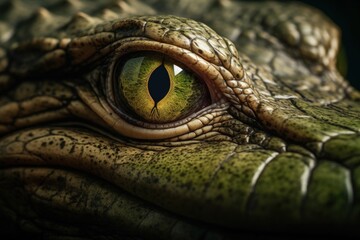 Captivating Close-Up of Crocodile's Vibrant Green Eye Generative AI