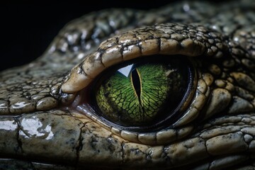 Captivating Close-up of a Green Crocodile Eye Generative AI - obrazy, fototapety, plakaty