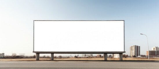 Empty urban billboard with city backdrop