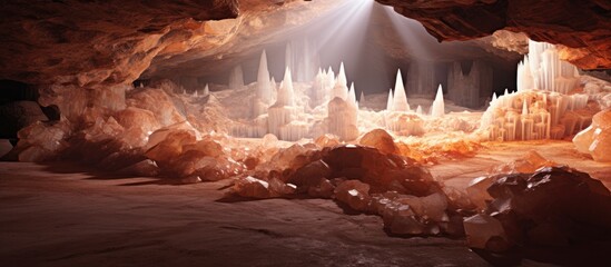 Cave with a glowing window in Arafed - obrazy, fototapety, plakaty
