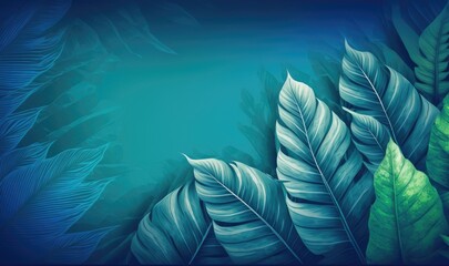 Fototapeta na wymiar Ethereal Tropical Foliage in Serene Blue Generative AI
