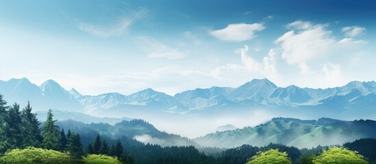 Lush green mountains under clear blue sky - Powered by Adobe