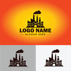 Obraz premium Factory building logo icon industrial manufacturing construction energy firm tower icon vector for business app silhouette Factory logo template