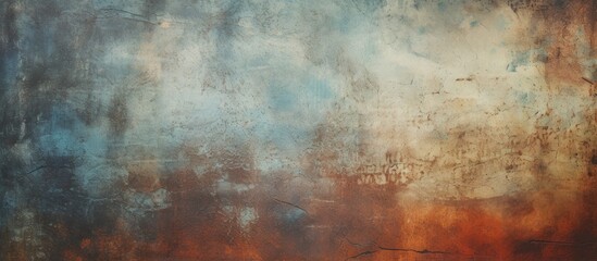 Rusty wall under blue sky with red and white background