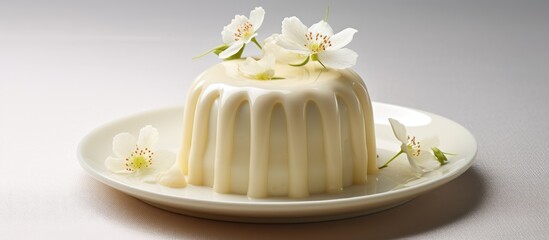 Fototapeta na wymiar Delicate white dessert adorned with floral topping