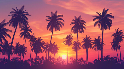Fototapeta na wymiar Silhouette of palm trees at tropical sunrise or sunset background