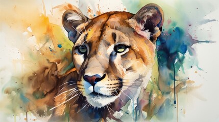 Vibrant Watercolor Illustration of a Florida Panther Generative AI - obrazy, fototapety, plakaty