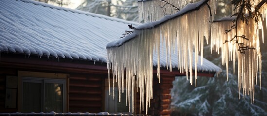 Icicles hang tree house