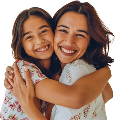 Mother and daughter embracing with joyful smiles cut out png on transparent background