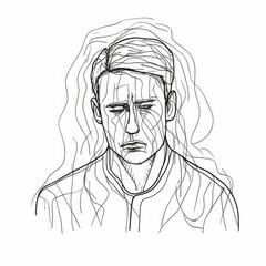 Fototapeta premium Continuous One Line Portrait of Anxious Man Generative AI