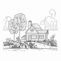 Whimsical Countryside Home Sketch Generative AI