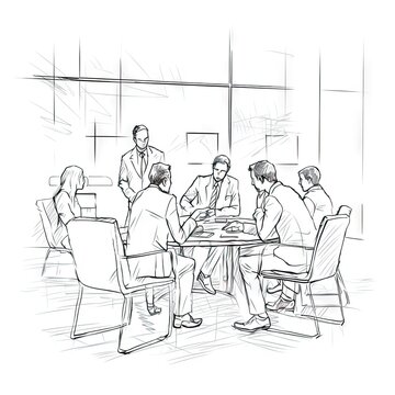Continuous One Line Drawing of Business People in Conference Generative AI