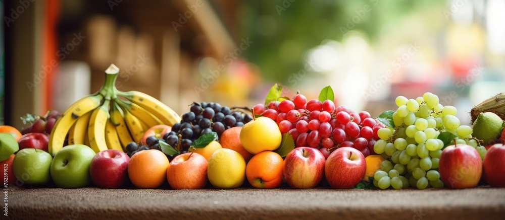 Poster assorted fruits displayed on a market table