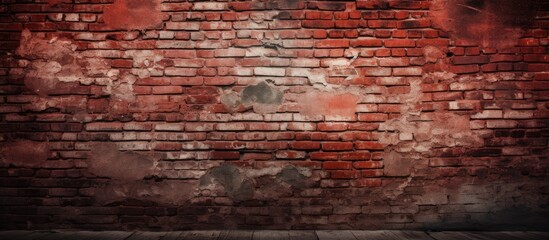 Old weathered brick wall with worn wooden floor