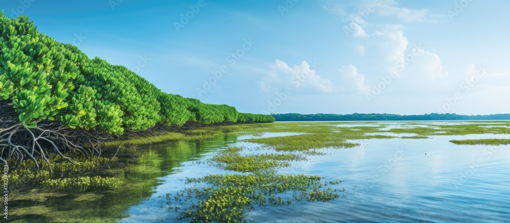 Poster river with trees and water view