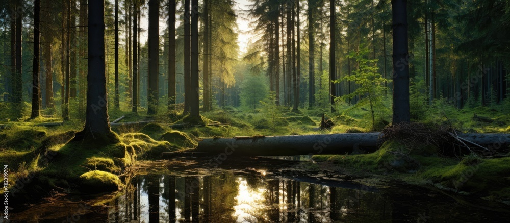 Poster a serene stream flowing through the idyllic swedish forest