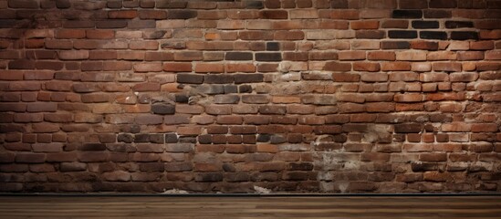 Wooden floor against aged brick wall